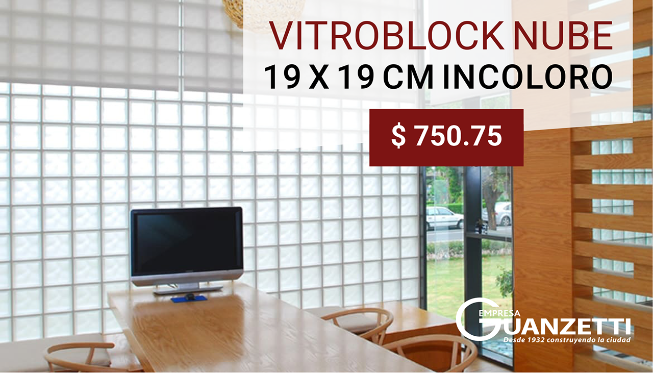 Ladrillo De Vidrio Vitroblock Nube 19 X 19 Incoloro 74800