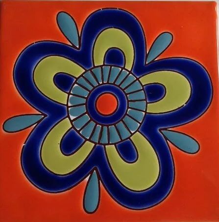 Azulejo Pintado A Mano Mandala Naranja 15 X 15 Cm. Pared O Piso