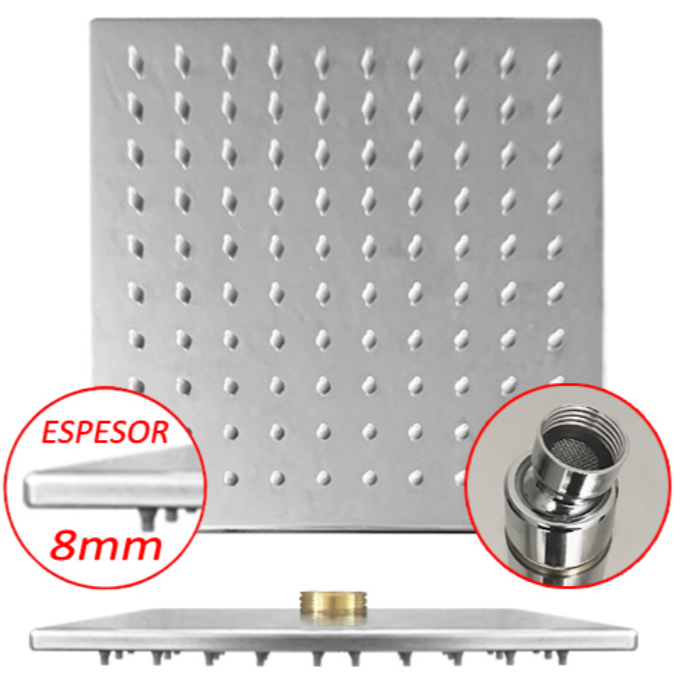 FLOR DUCHA/LLUVIA 8" MOZART 200X200 CUADR AC INOX 8994